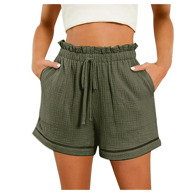 Mode Printemps et Été pour Femmes Shorts Larges à Taille Haute avec Poches (4)