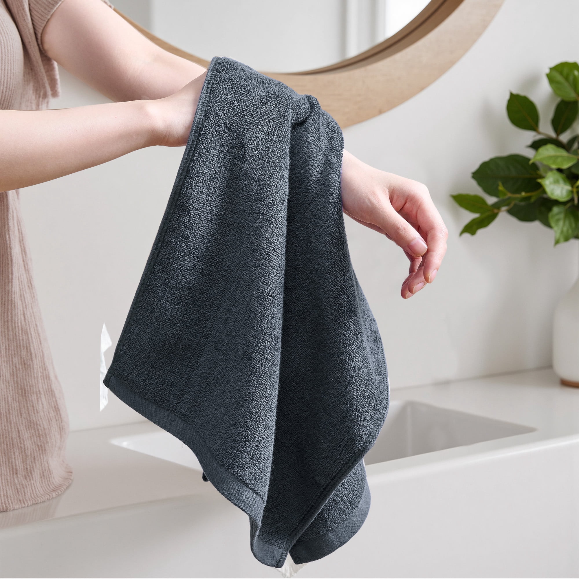 8 Piece Cotton Bath Towel Set, 2 Large Bath Towel, 2 Hand Towels & 4 Wash cloths For Gym, Spa and Bathroom, Dark Gray