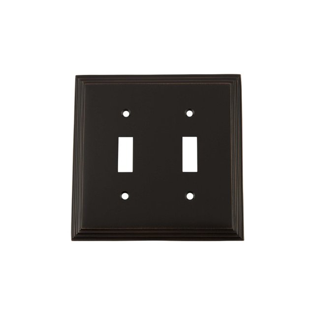 Nostalgic Warehouse 719663 Deco Switch Plate with Double Toggle, Timeless Bronze