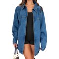 thumbnail image 2 of Women Casual Zip Up Spring Long Sleeve Oversized Denim Jackets with Pocket, 2 of 6