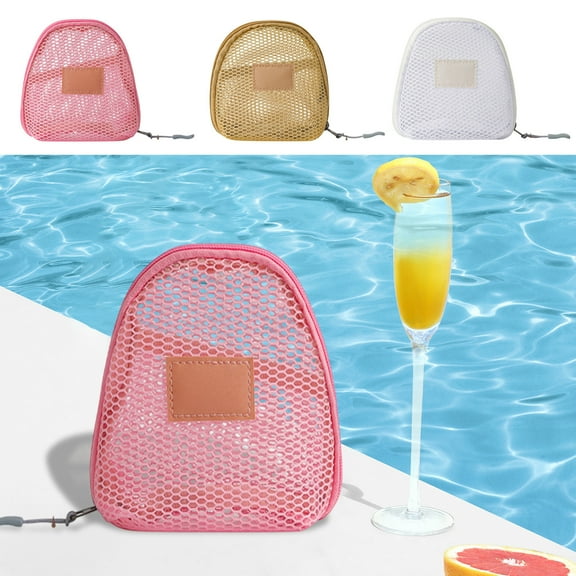 Cosmetic Bag Portable Mesh Travel Makeup Organizer – Transparent Small Storage Pouch for Toiletries, Brushes, Accessories | Polyester, Zipper Closure, Lightweight | 14x13x7cm | White, Brown, Pink