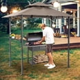 thumbnail image 3 of SUNCROWN Outdoor Grill Gazebo 8 x 5, Patio Double Tiered BBQ Canopy w/Air Vent, Gazebo Canopy with 8 Hook Tools for Barbecue Picnic Garden, Backyard, Poolside, Brown, 3 of 8