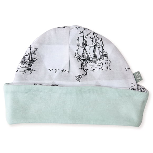 Gorro reversible de algodón orgánico para bebé Finn + Emma con barco