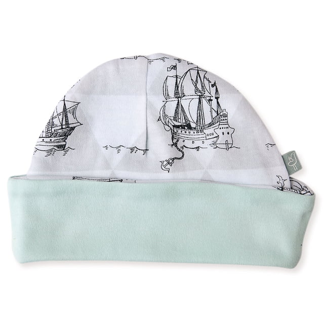 Gorro reversible de algodón orgánico para bebé Finn + Emma con barco