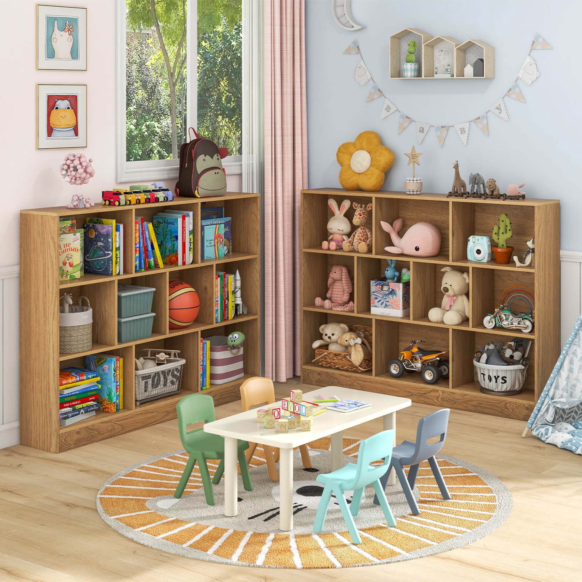 Costway 10-Cube Bookcase 41" Wooden Toy Storage Organizer for Kids Bookshelf Natural