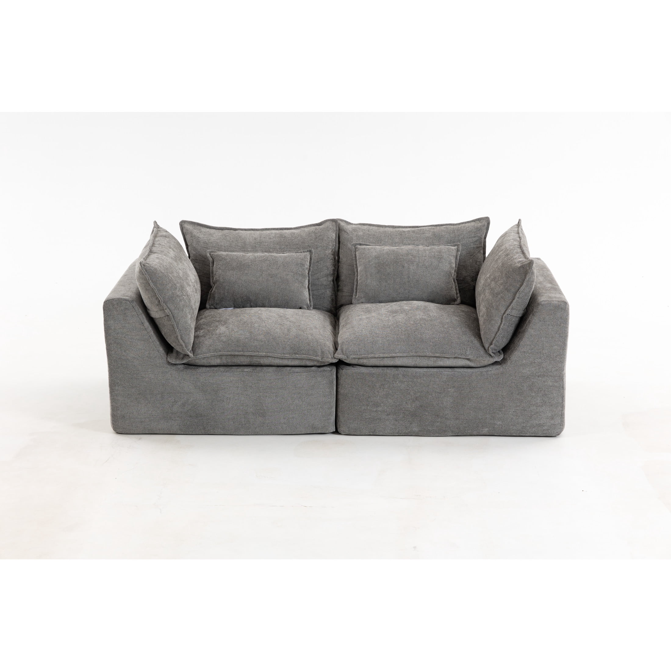 GDF Studio Lunas 74.8" Oversized Modular Cloud Waffle Fabric Sectional Sofa, 2-Seat Comfy Couch for Living Room, Grey
