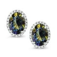 thumbnail image 2 of Gem Stone King 10K White Gold Blue Mystic Topaz and White Diamond Halo Stud Earrings for Women | 1.94 Cttw | Gemstone November Birthstone | Oval 7X5MM, 2 of 5