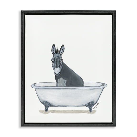 Stupell Industries Donkey in Tub Sketch Bath & Laundry Painting Black Floater Framed Canvas Art Print Wall Art, 17 x 21