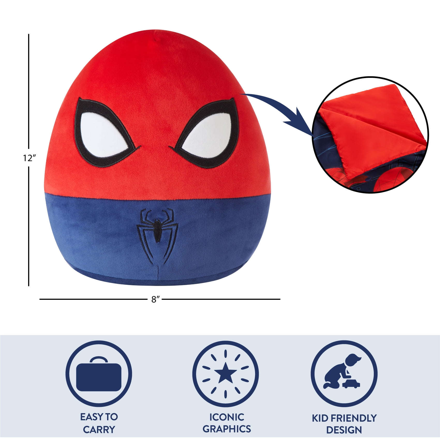 Marvel Spiderman, Kids 2-Piece Slumber Bag and Squishy Pillow