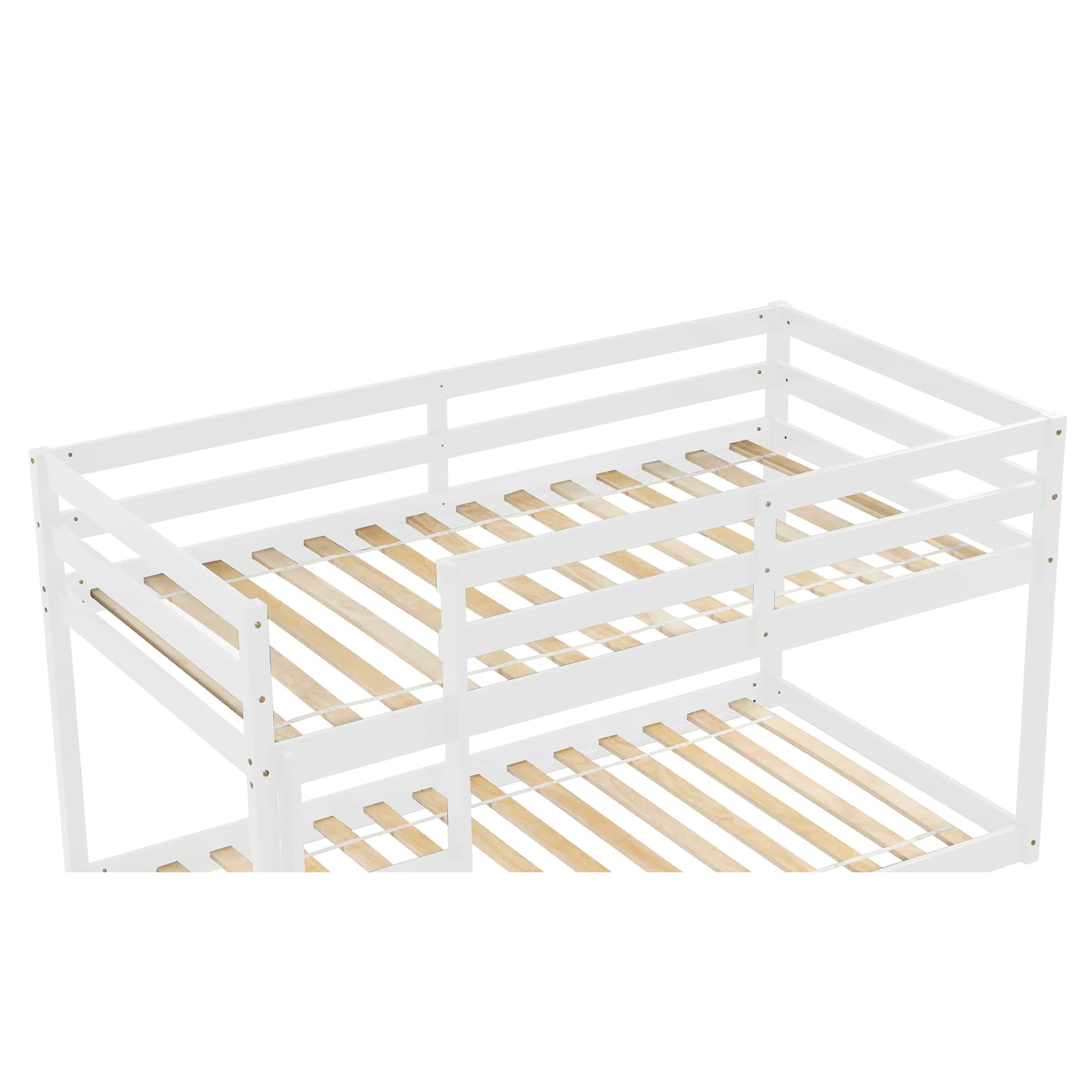 MAYEERTY Twin over Twin Floor Bunk Bed, Wood Bed Frame, White