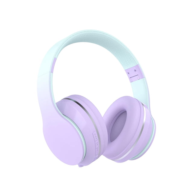 Auriculares Bluetooth para niños YOYOTUNE para colocar sobre las orejas con micrófono 10H, color morado