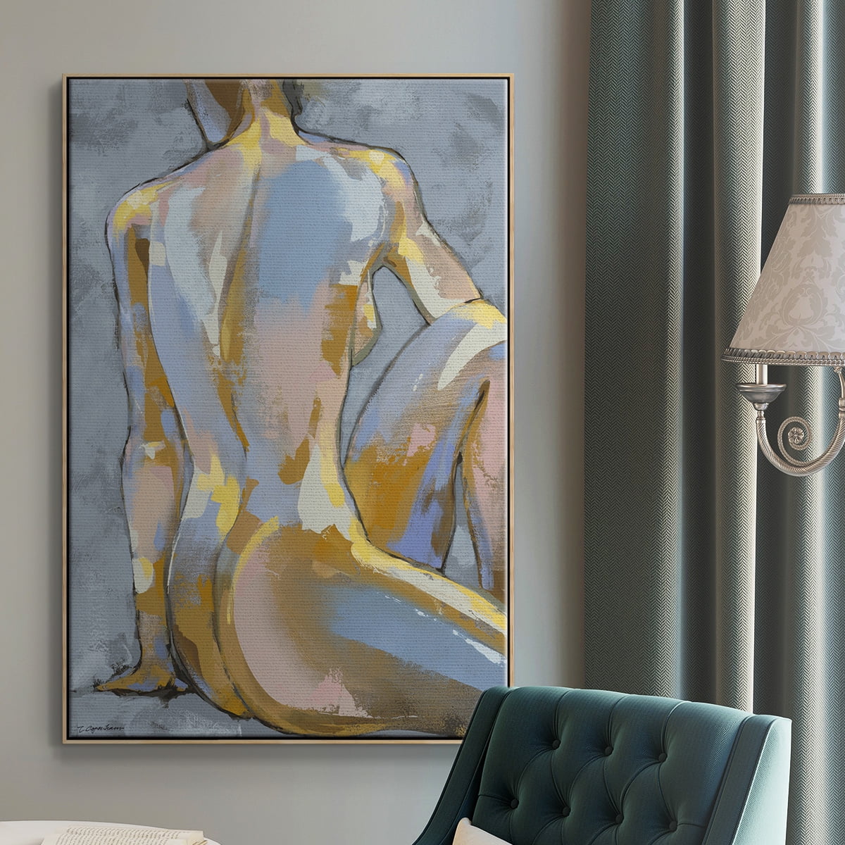 Grey Maiden II Framed Premium Gallery Wrapped Canvas - Ready to Hang - 25 x 37 - Natural Wood Floating Frame