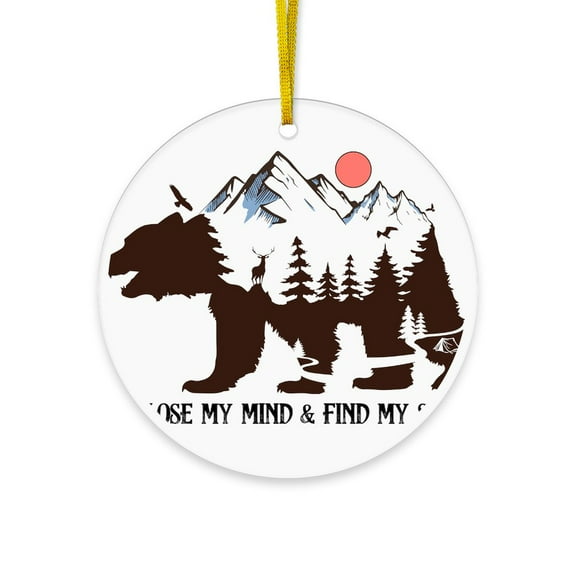 CafePress - Mountain Bear Forest - Acrylic Circle Christmas Ornament