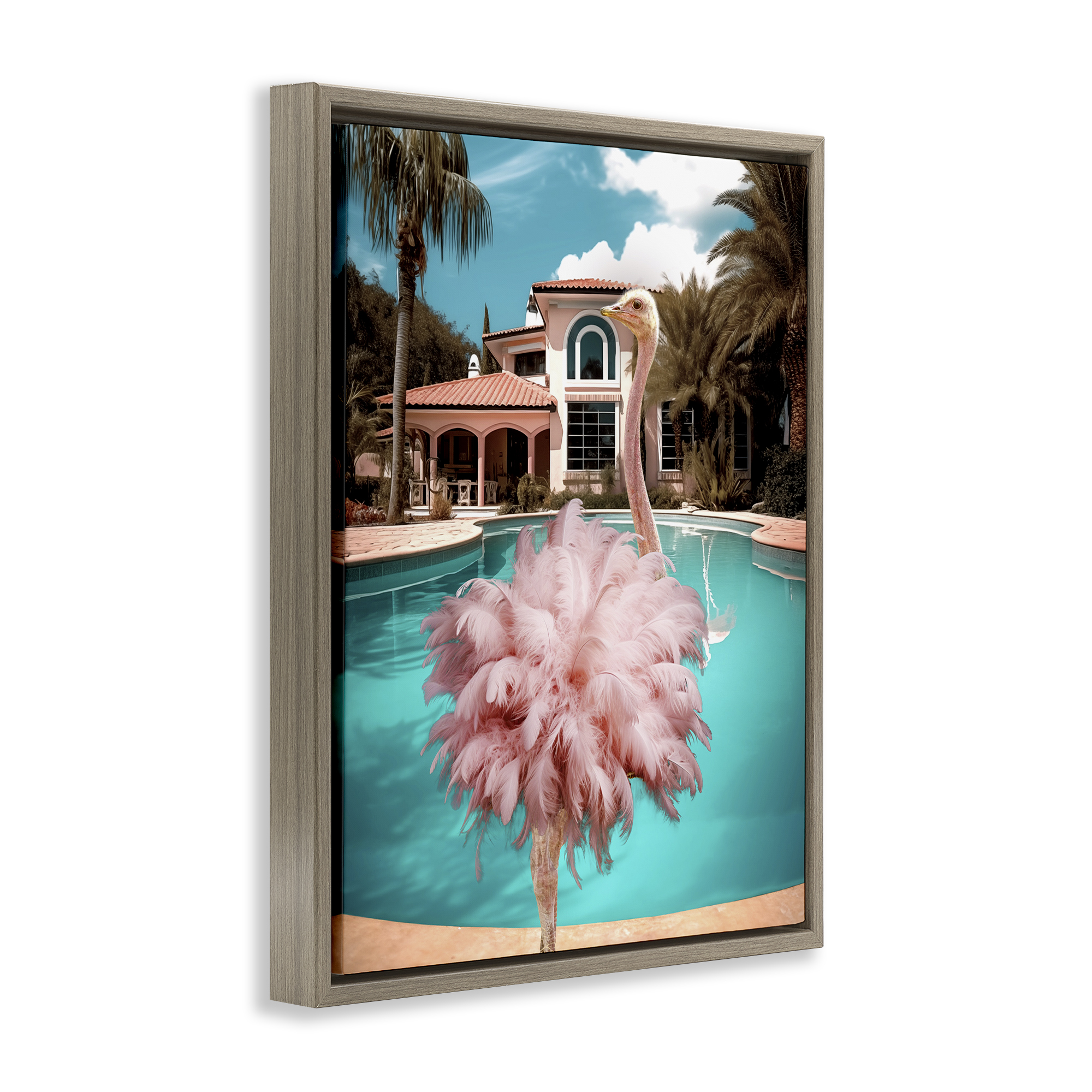 Stupell Industries Pink Feathered Ostrich Animals & Insects Painting Brown Floater Framed Canvas Art Print Wall Art, 25 x 31