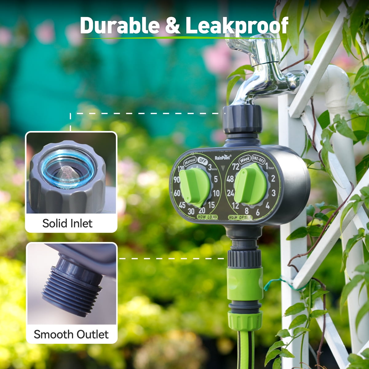 RainPoint Automatic 2 Dial Programmable Hose Sprinkler Timer, Weatherproof Outdoor Water Timer for Garden Lawn, Watering Controller