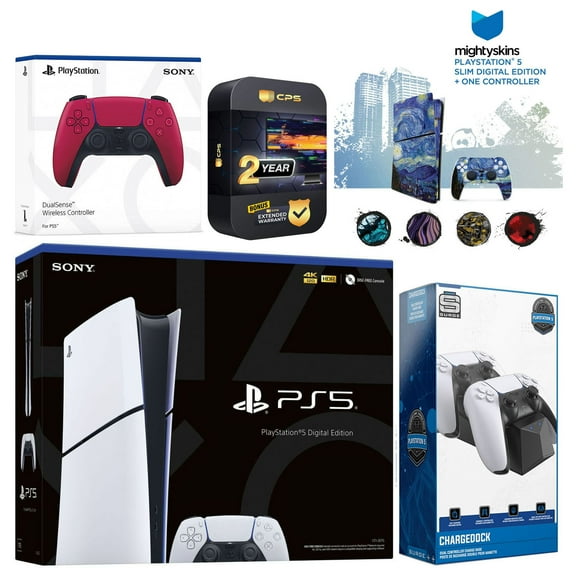 Sony Playstation 5 Slim Digital with Extra Cosmic Red Controller, Dual Charging Dock and MightySkins Decal Voucher Plus 2 Year CPS Extended Warranty