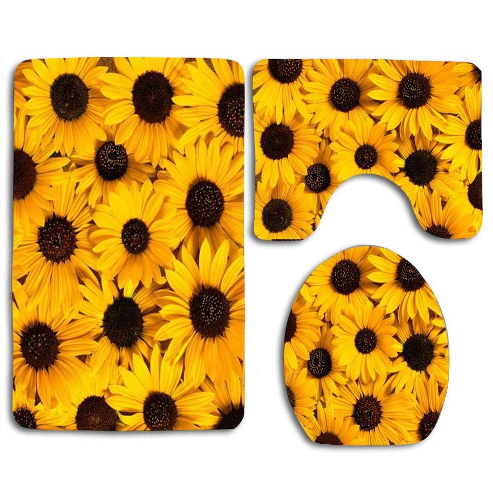 CHAPLLE Cute Sunflowers 3 Piece Bathroom Rugs Set Bath Rug Contour Mat