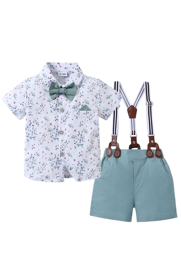 Toddler Boy Clothes Formal Suits Cotton Fabric Shirt Suspender Pants Outfit Sets Party 1-5T