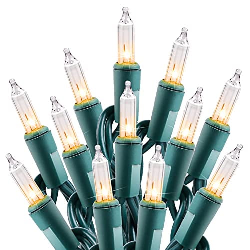 Clear Christmas String Lights 100 Count 25 Feet Incandescent Bulb Mini Lights for Indoor Xmas Tree Garland Birthday Wedding Party Festival Decoration, Green Wire
