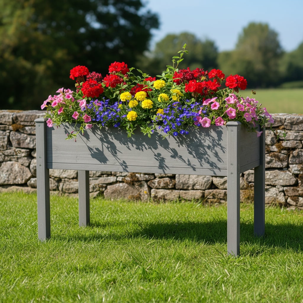 Raised Garden Bed with Legs, Elevated Wooden Planter Box for Outdoor Plants Flowers Fruits Vegetable Herb Growing 48x24x30"