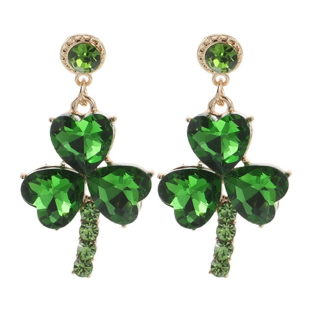 KAKOWELY 1 par de pendientes del Día de San Patricio para mujer, con forma de trébol verde, hojas de corazón y diamantes de imitación, joyería irlandesa para las fiestas.