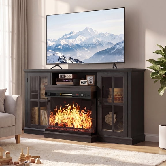 Homall Fireplace TV Stand for TVs up to 65" 3-Sided Glass Modern Media Entertainment Center with Cabniet Storage Adjustable Flame Color Fireplace,Black