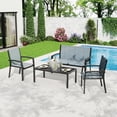 thumbnail image 1 of Ensemble de Mobilier de Patio 4 Pcs, Ensemble de Conversation Extérieur avec Causeuse, 2 Chaises Simples et Table Basse, Ensemble de Patio Moderne en Métal avec Sièges en Textilène Respirant pour Véranda, Cour Arrière, Balcon, 1 of 7
