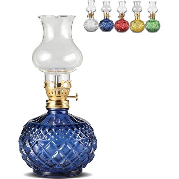 Vintage Style Oil Lamp with Glass Candle Holder, Clear Kerosene Lantern Hurricane Oil Lamps for Table Wedding Farmhouse Rustic Home Outdoor Indoor Decor(blue)Q