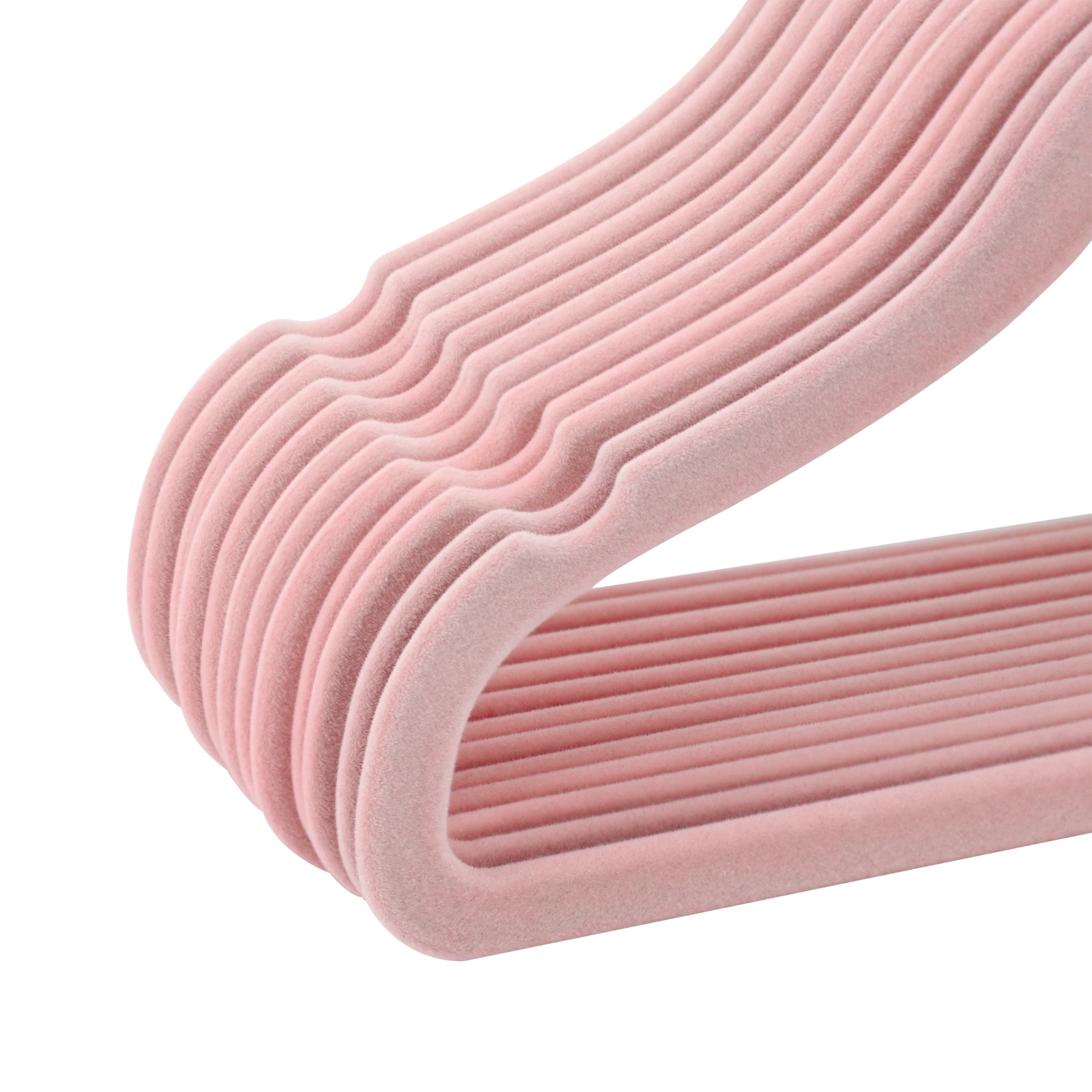 Elama Kids Basics 50 Pack Non-Slip Velvet Space Saving Notched Shoulder Clothes Hangers for Toddler, Baby & Kids Clothing with 360° Swivel Hooks, Slim Design  in Pink