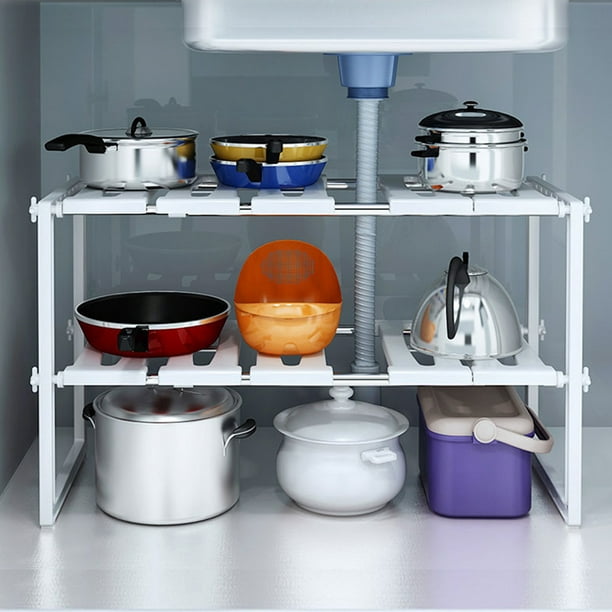 28'' 2 Layer Expandable Under Sink Storage Rack, Multi-function Kitchen ...