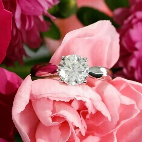 2Ct Lab Created Diamond Round Cut Leady Engagement Ring 14k White Gold Plated