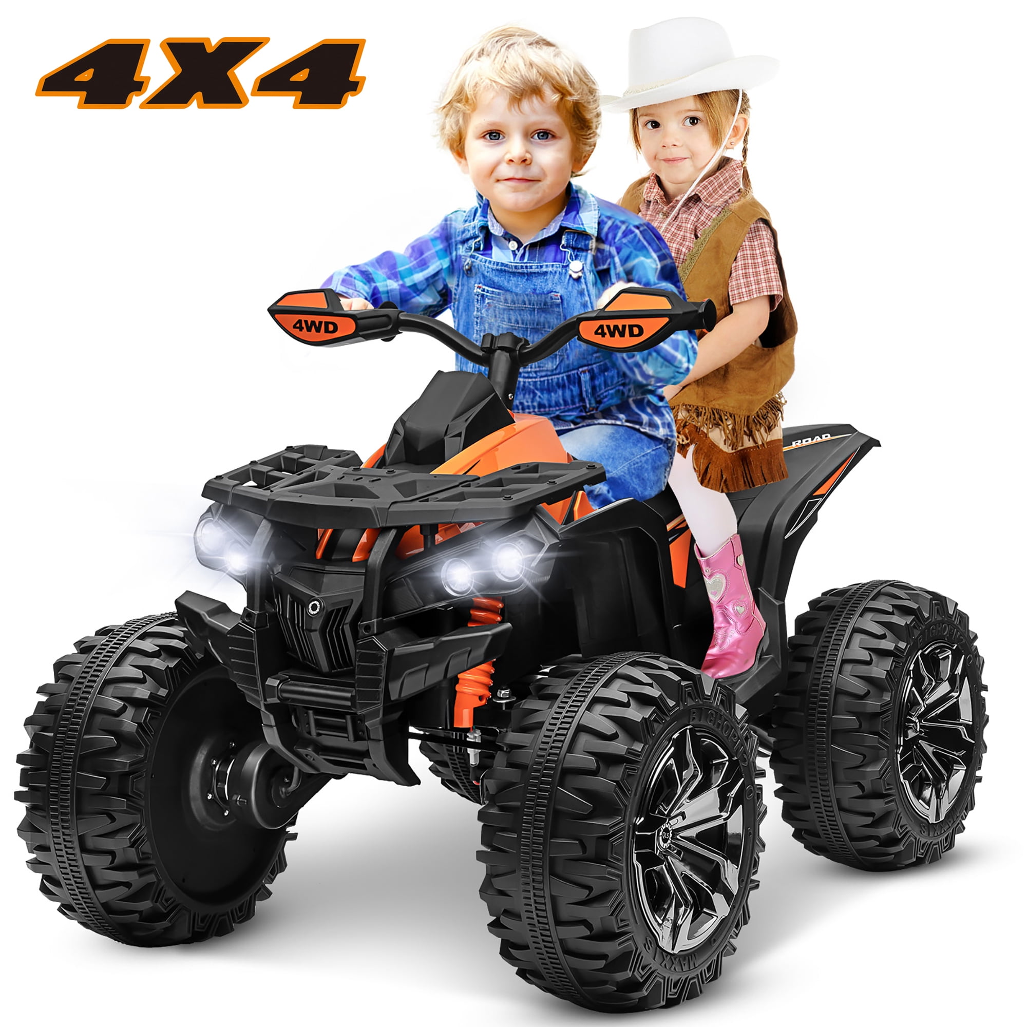800W Dirt Quad w/ Remote Control - 24V Powered Ride on ATV, Electric Powerful 4-Wheeler for Big Kids, Up to 5.5 mph, Knee Pads, Pink