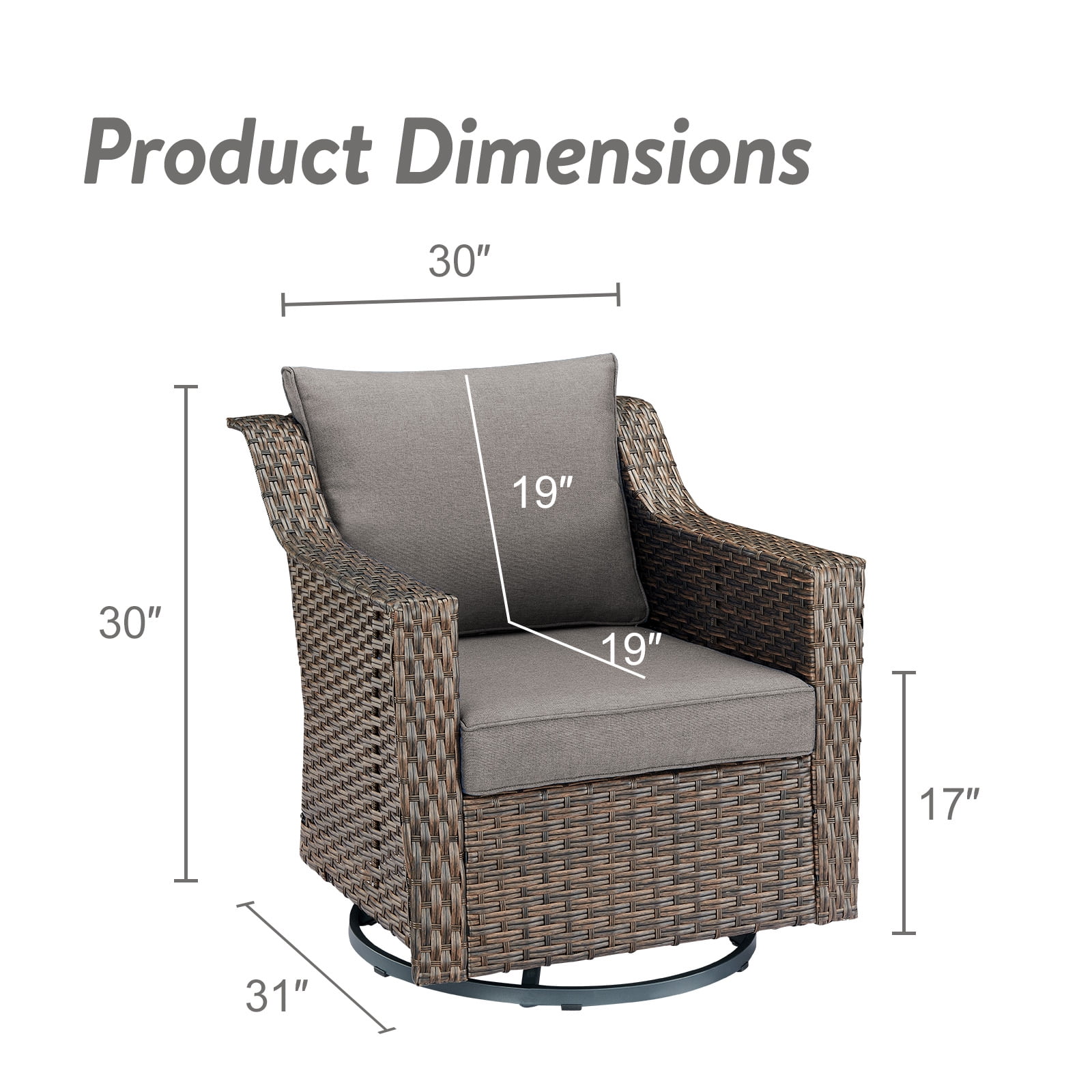 POCASSY Outdoor Swivel Rocking Chairs Set of 2, All Weather Brown Wicker Rattan Patio Furniture Set Patio Chairs with 360° Swivel Glider Chairs for Balcony, Garden, Porch, Pool and Backyard, Gray