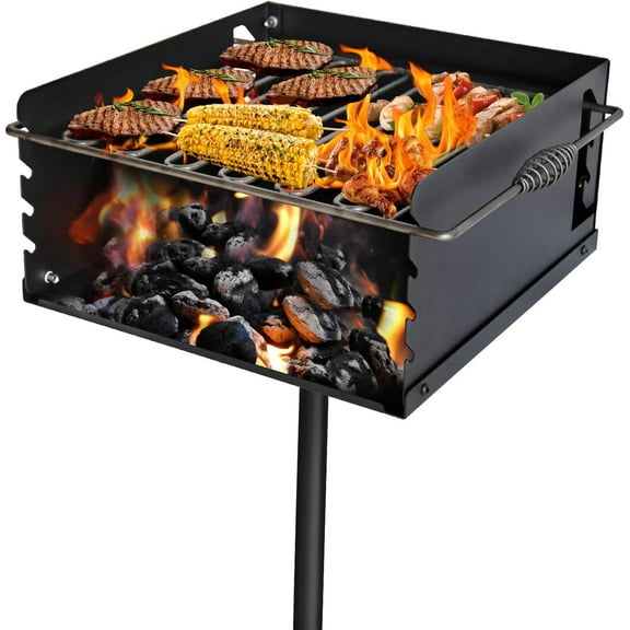 16x16x8 Inch Heavy Duty Steel Park-Style Charcoal Grill, Outdoor BBQ Grill for BBQ, Camping, Backyard