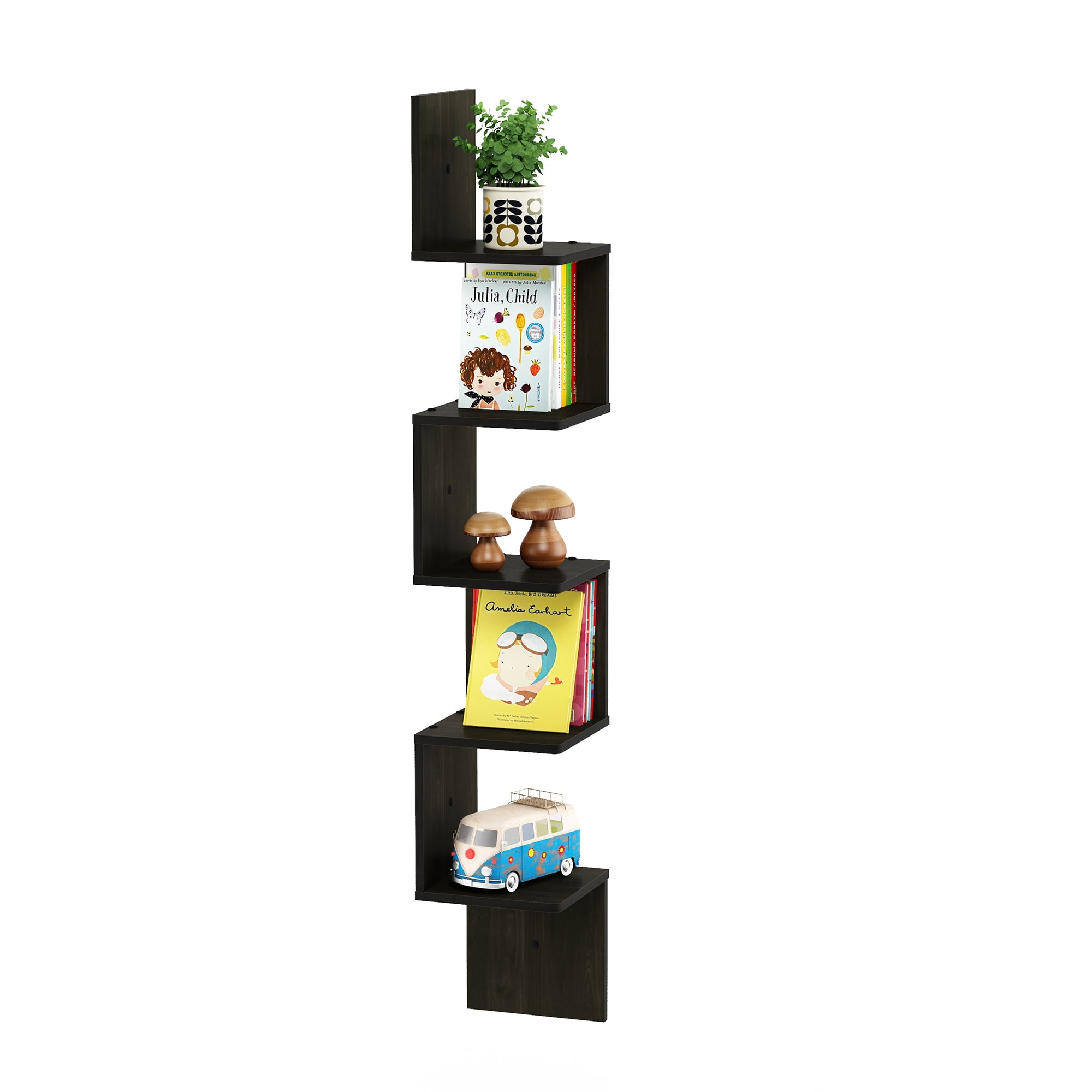 Furinno Rossi Contemporary 7.8" x 7.8" 5-Tier Espresso Floating Shelves