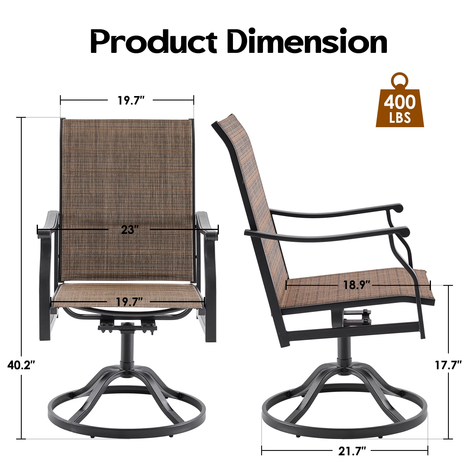 MAYEERTY 2-Piece Outdoor Swivel Dining Chairs with Padded Textilene Fabric for Backyard & Patio, Brown