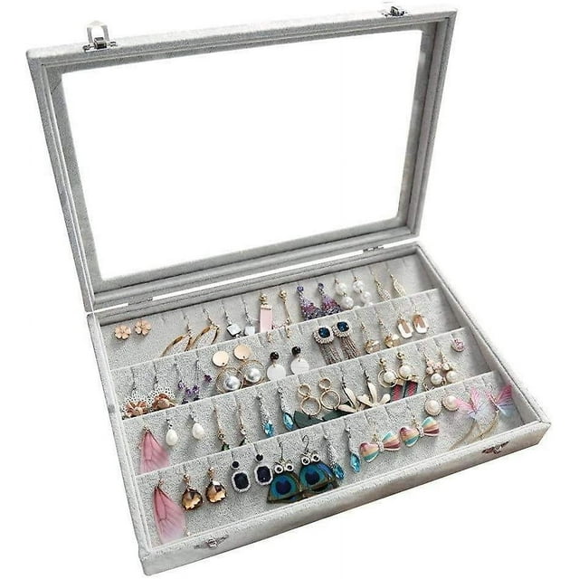 Nuevo, organizador de aretes adecuado, soporte de aretes con cubierta transparente de terciopelo y caja de almacenamiento de 40 pares de aretes, joyero
