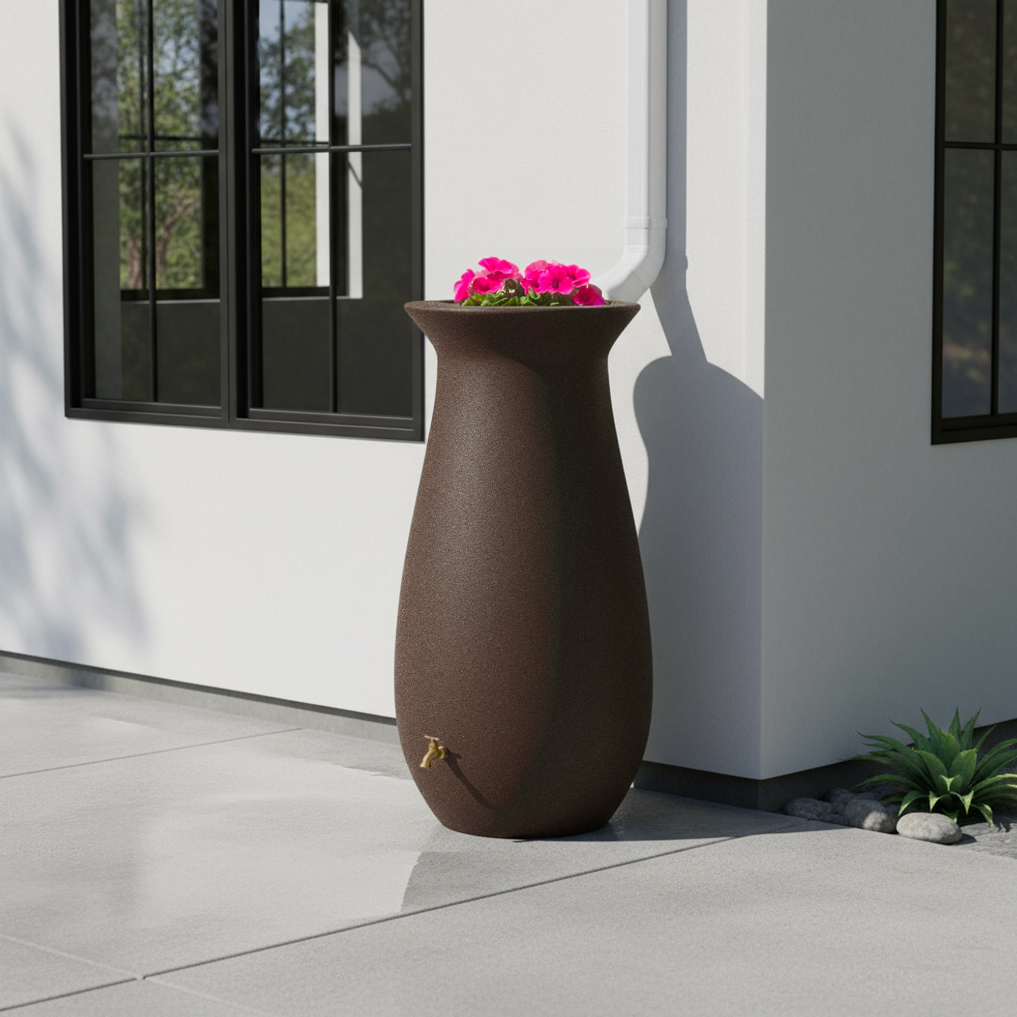 Algreen EcoCascata Rain Barrel, 65 Gallon, Brownstone Resin