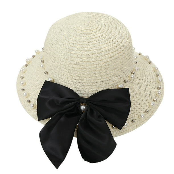 Sombrero de paja con lazo para mujer, de 56 a 58 cm de circunferencia, con protección solar, para playa y sol