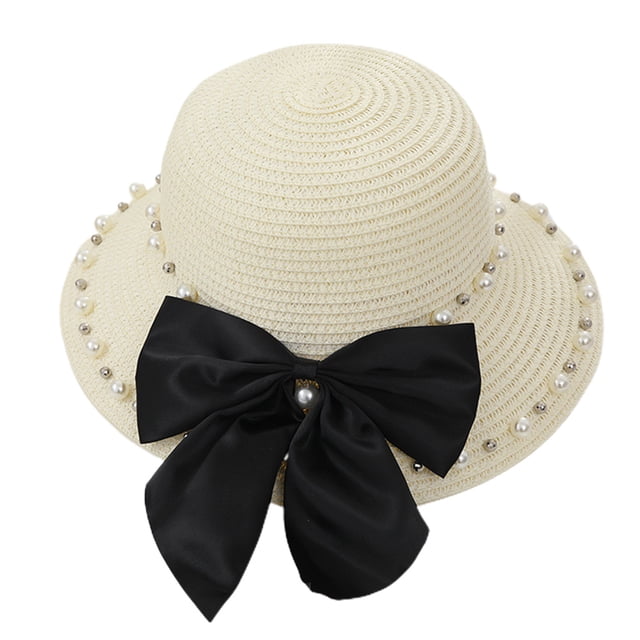 56-58 cm circunferencia del sombrero lazo femenino sombrero de paja perla sombrero protector solar sombrero para el sol sombrero de playa