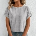 thumbnail image 2 of Womens Knitted Stripe Tops Summer Pullover Sweater Blouses Scooped Neck Tees Short Sleeve Shirts Plain Classic Tunic Blouses Loose Dressy Shirts Workout Going Out Clothes, 2 of 7