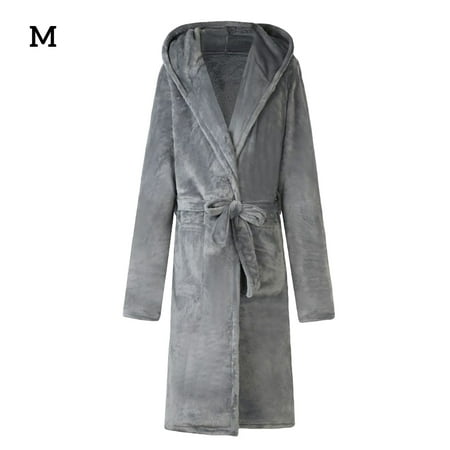 

Dido Men Nightgown Winter Hooded Robe Long Sleeve SPA Bathrobe