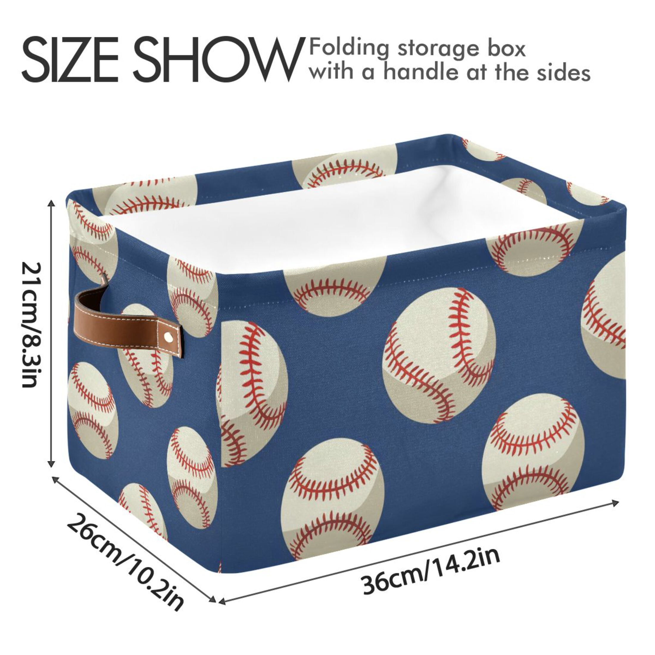 Ryvnso Baseball Blue Storage Basket Large Bin Foldable Boxes Toys Organizer 14.2x10.2x8.3in 2 PCs