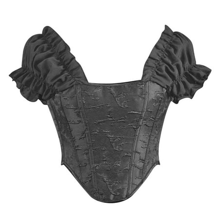 Women Vintage Floral Corset Top Renaissance Lace Up Underbust Bustier Vest Court Style Flower Embroidery Boned Overbust Rococo Cropped Tank Tops Clearance Elegant Baroque Corset Overbust Lingerie
