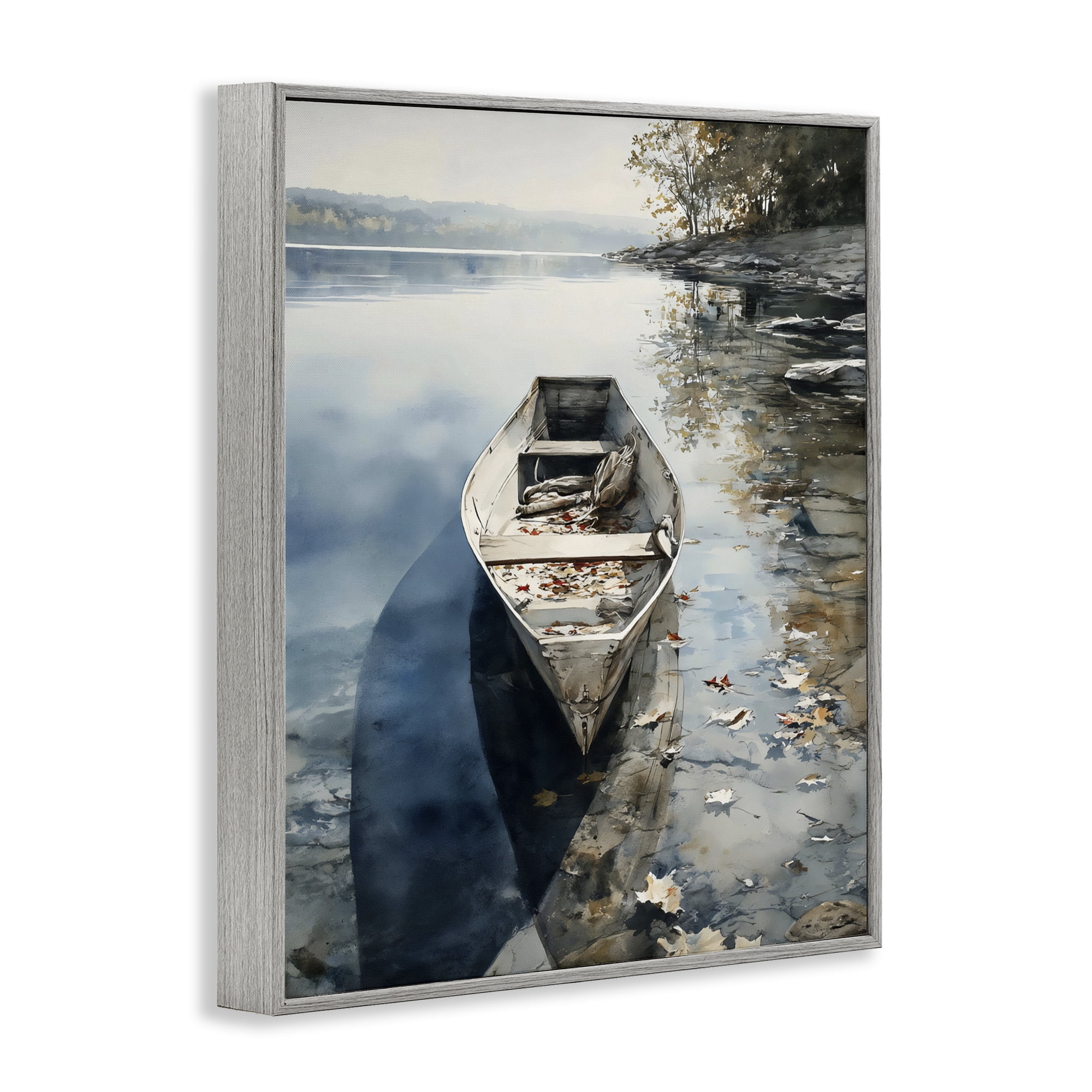 Stupell Industries Boat In The Fall Reflection Gray Framed Giclee Art, design by Franklyn Gregory