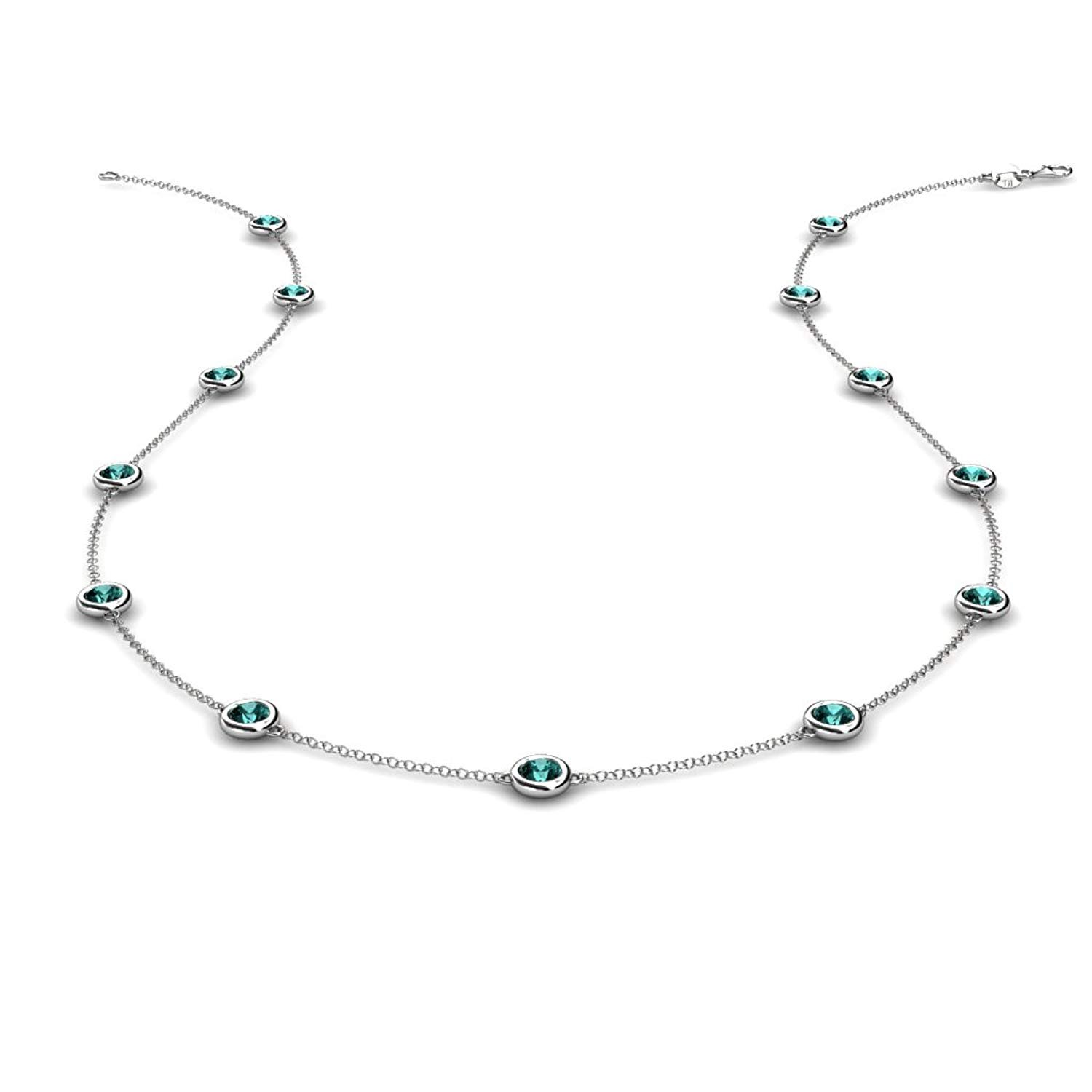 13 Station Blue Diamond on the Cable Necklace 1.30 Carat tw in 14K White Gold.18 Inches in Length by TriJewels