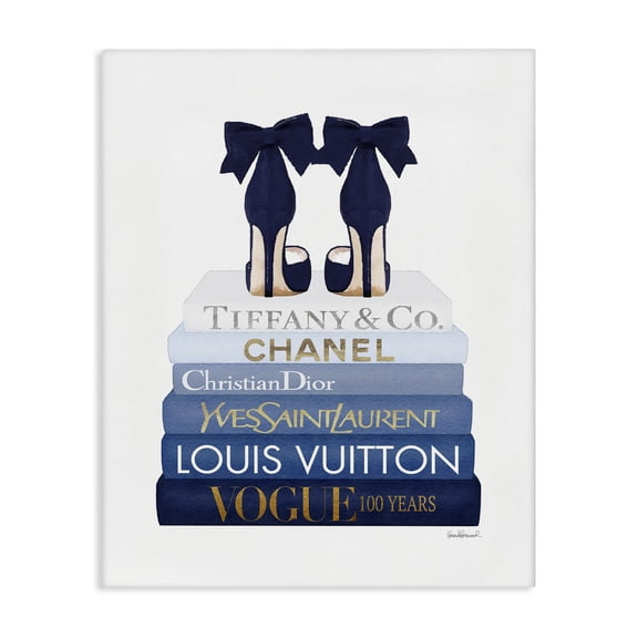 Stupell Industries Traditional Navy Blue Heels Chic Bookstack Canvas Art, 24 x 30, by Amanda Greenwood