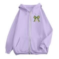 thumbnail image 3 of Women's Pink Zip-Up Hoodie with Sports and Bow Print Comfortable Casual Wear for All Seasons, 3 of 4