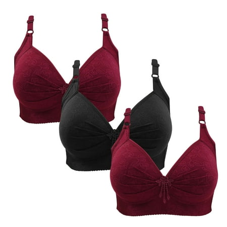 Gnurob Womens Lace Bralette 3 Pack Plus Size Bra Push Up Wire Free Bras Padded Seamless Bralettes Adjustable Straps Underwear for Heavy Breast Sprots Bra Clearance Saving B07-Black Large