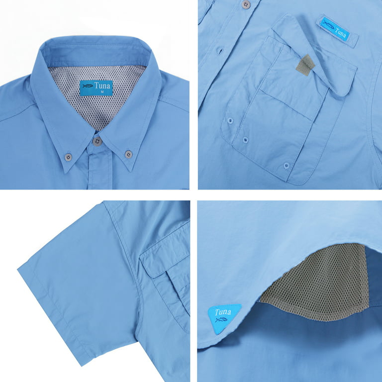 Tuna Men's UV UPF 50+ Sun Protection Soild Anti-Static Waterproof  Breathable Fast Dry SPF Hiking Fishing Short Sleeve Shirts (Sail #3 XL)